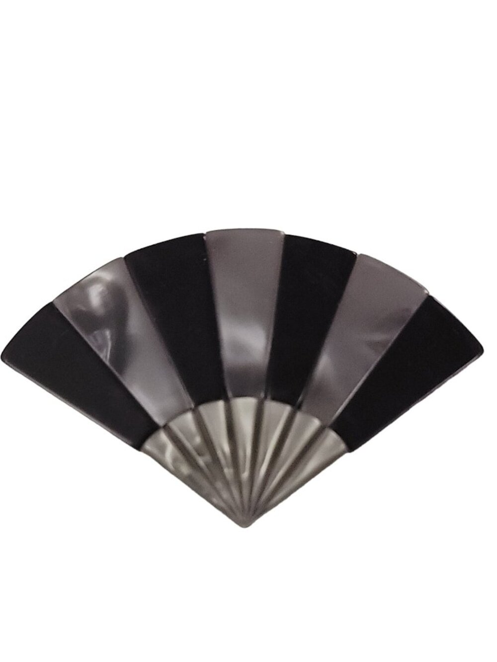 Lea Stein Paris Black Pearl Gray Lucite Ladies Fan Brooch, Signed K475